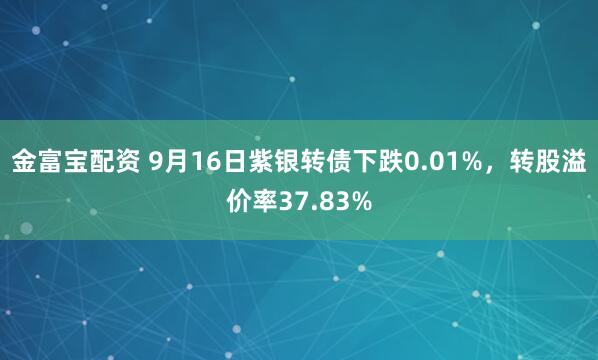 金富宝配资 9月16日紫银转债下跌0.01%，转股溢价率37.83%